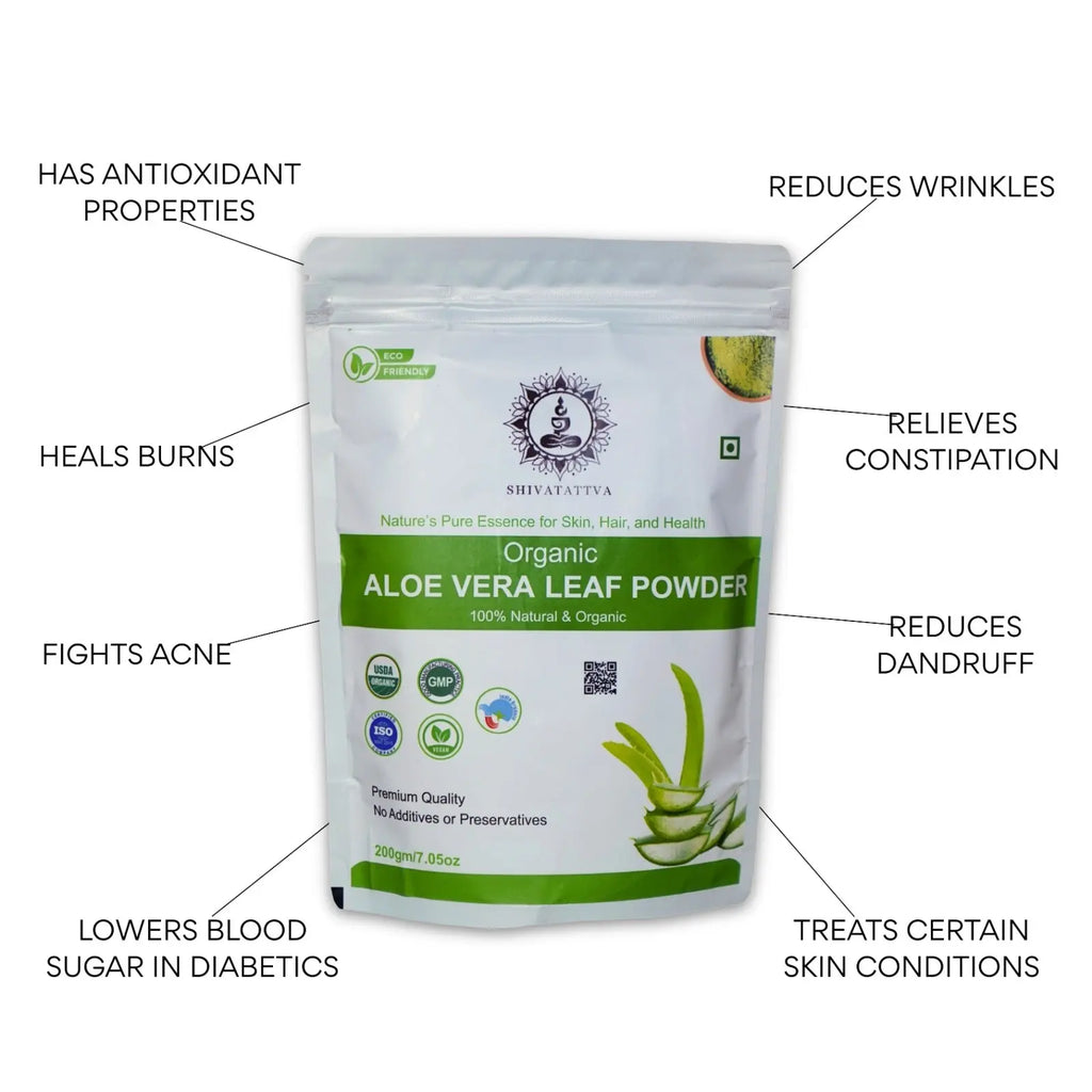 Shivatattva Organic Aloe Vera Leaf Powder 200g – For Skin, Hair & Internal Detox | Edible & Pure