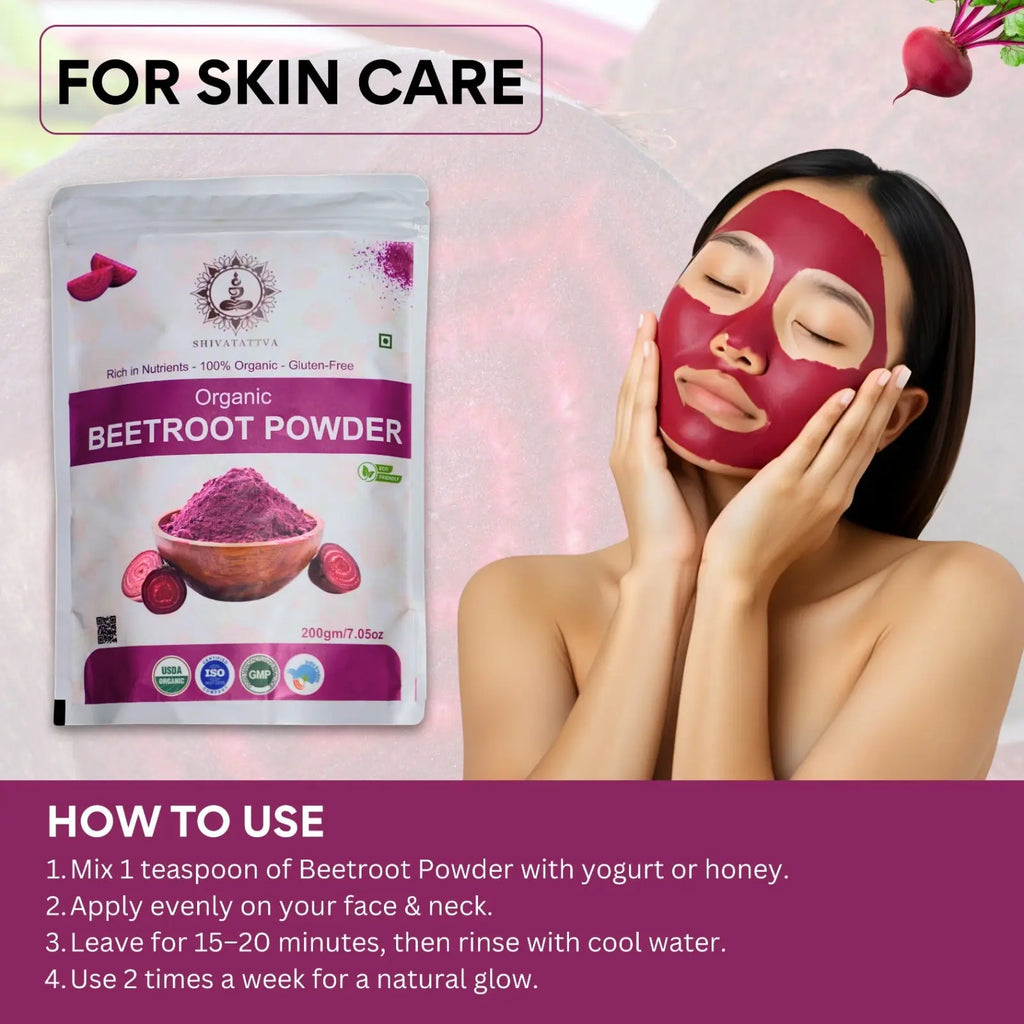 Shivatattva Organic Beetroot Powder | 100% Pure & Natural | Rich in Nitrates, Iron & Antioxidants | For Skin Glow, Stamina & Detox | No Added Color or Preservatives | 200g