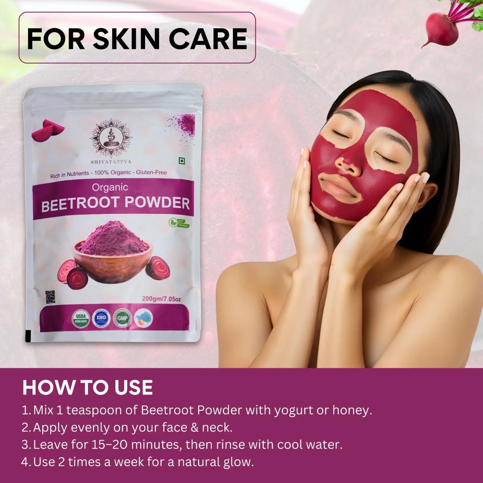 Shivatattva Organic Beetroot Powder | 100% Pure & Natural | Rich in Nitrates, Iron & Antioxidants | For Skin Glow, Stamina & Detox | No Added Color or Preservatives | 200g