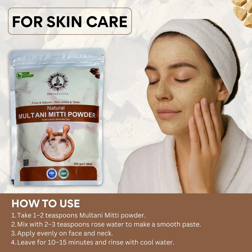 Shivatattva Natural Multani Mitti Powder for Glowing Skin, Acne Control, Tan Removal & Oil-Free Look – 200g | 100% Pure Ayurvedic Fuller's Earth