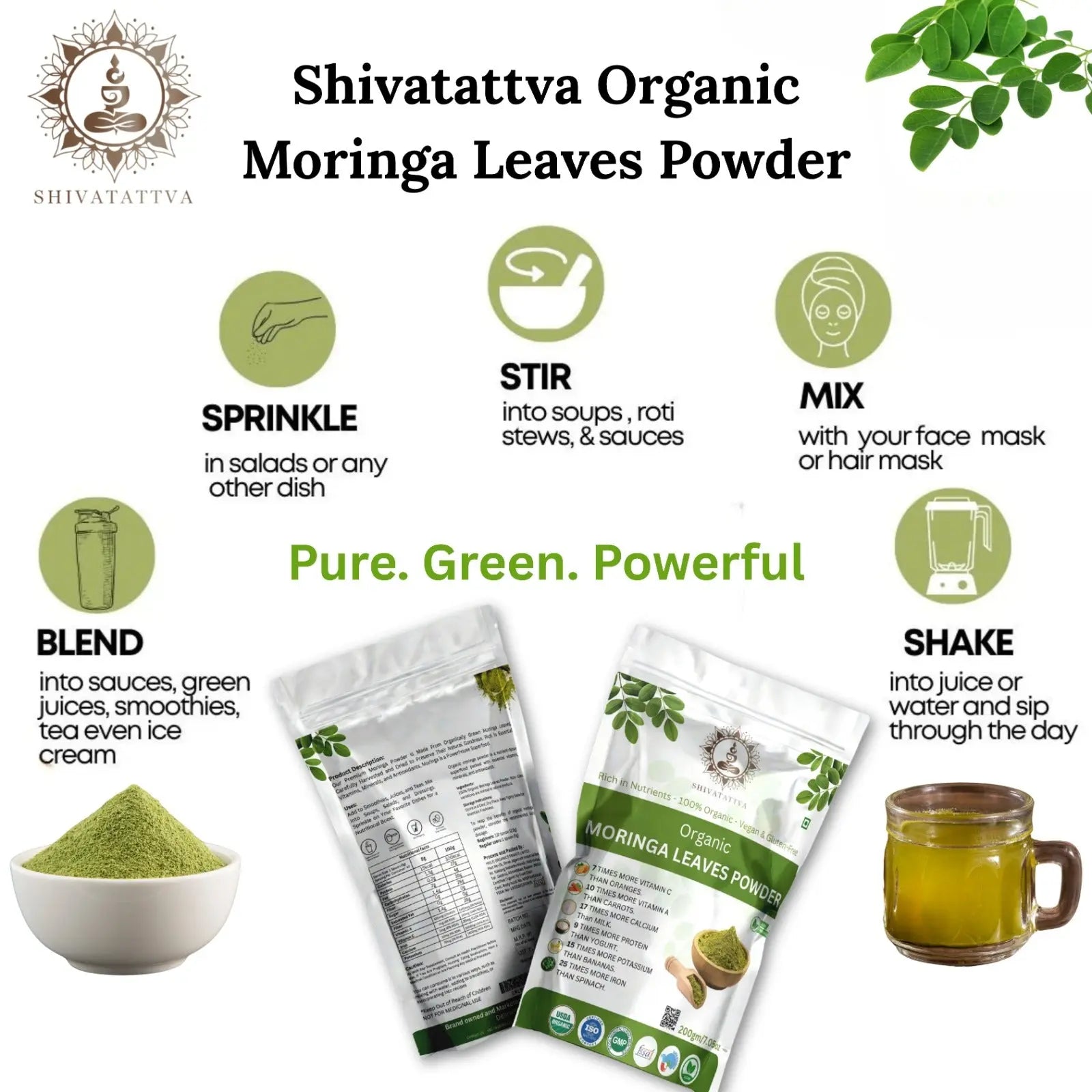 Shivatattva Organic Moringa Leaf Powder | Superfood for Immunity, Energy & Detox (200g)