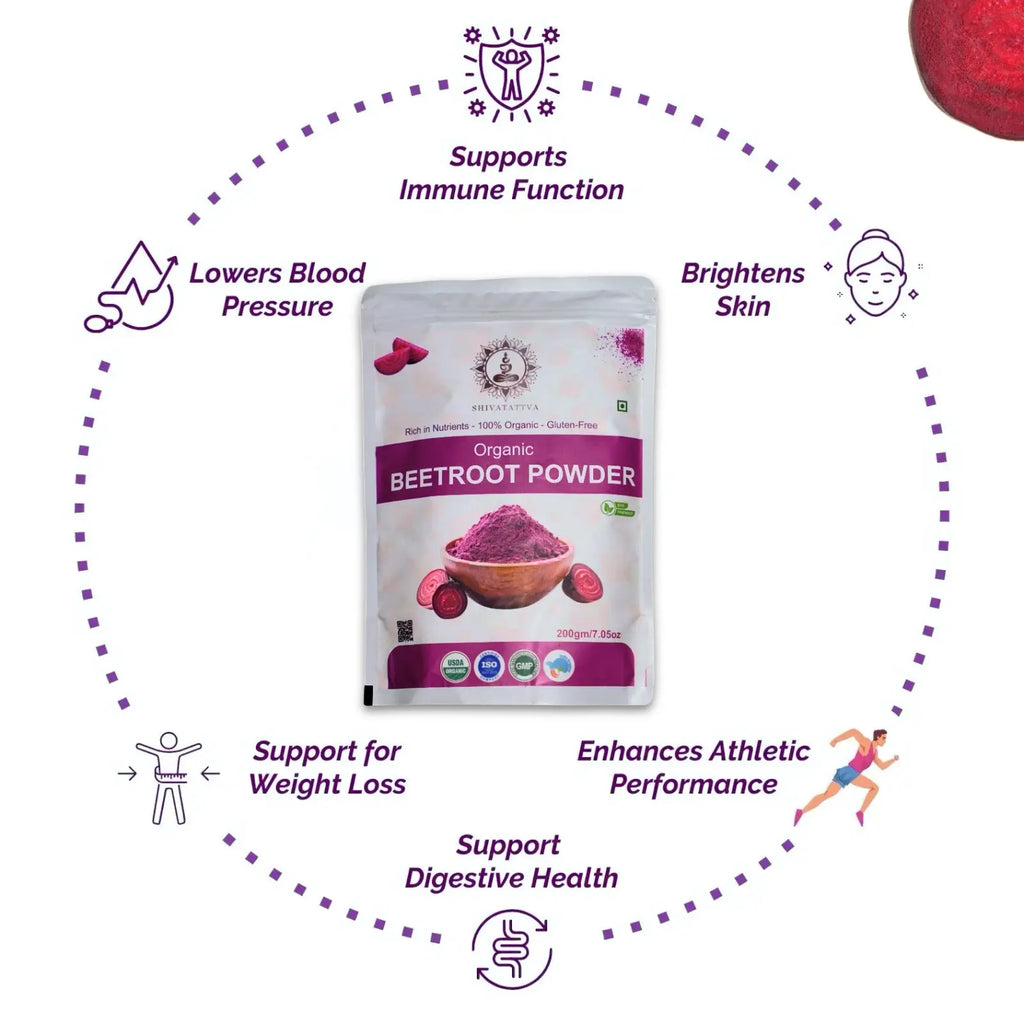 Shivatattva Organic Beetroot Powder | 100% Pure & Natural | Rich in Nitrates, Iron & Antioxidants | For Skin Glow, Stamina & Detox | No Added Color or Preservatives | 200g