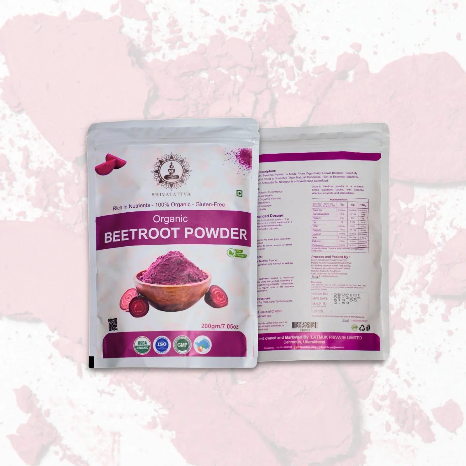 Shivatattva Organic Beetroot Powder | 100% Pure & Natural | Rich in Nitrates, Iron & Antioxidants | For Skin Glow, Stamina & Detox | No Added Color or Preservatives | 200g