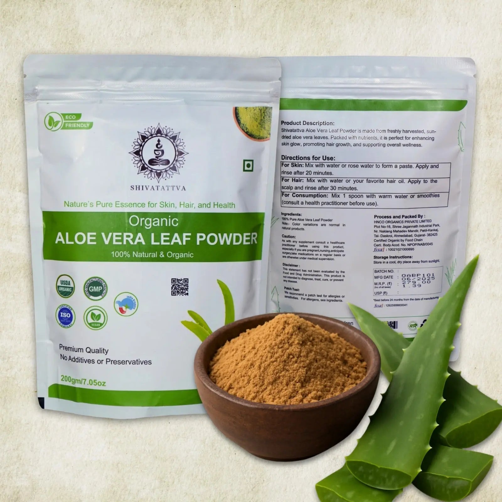 Shivatattva Organic Aloe Vera Leaf Powder 200g – For Skin, Hair & Internal Detox | Edible & Pure