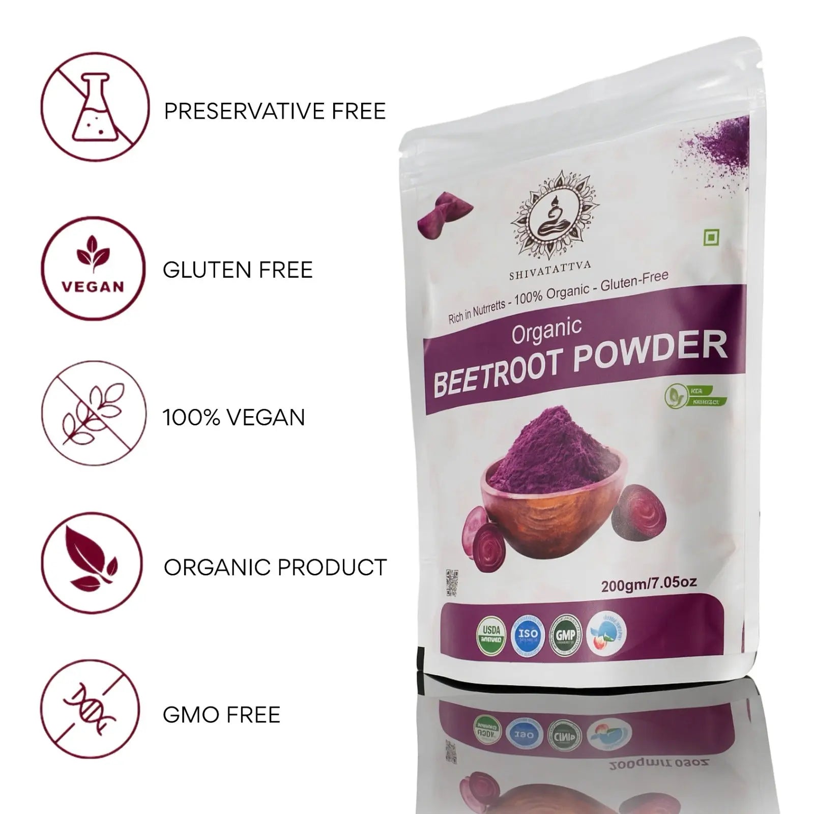 Shivatattva Organic Beetroot Powder | 100% Pure & Natural | Rich in Nitrates, Iron & Antioxidants | For Skin Glow, Stamina & Detox | No Added Color or Preservatives | 200g
