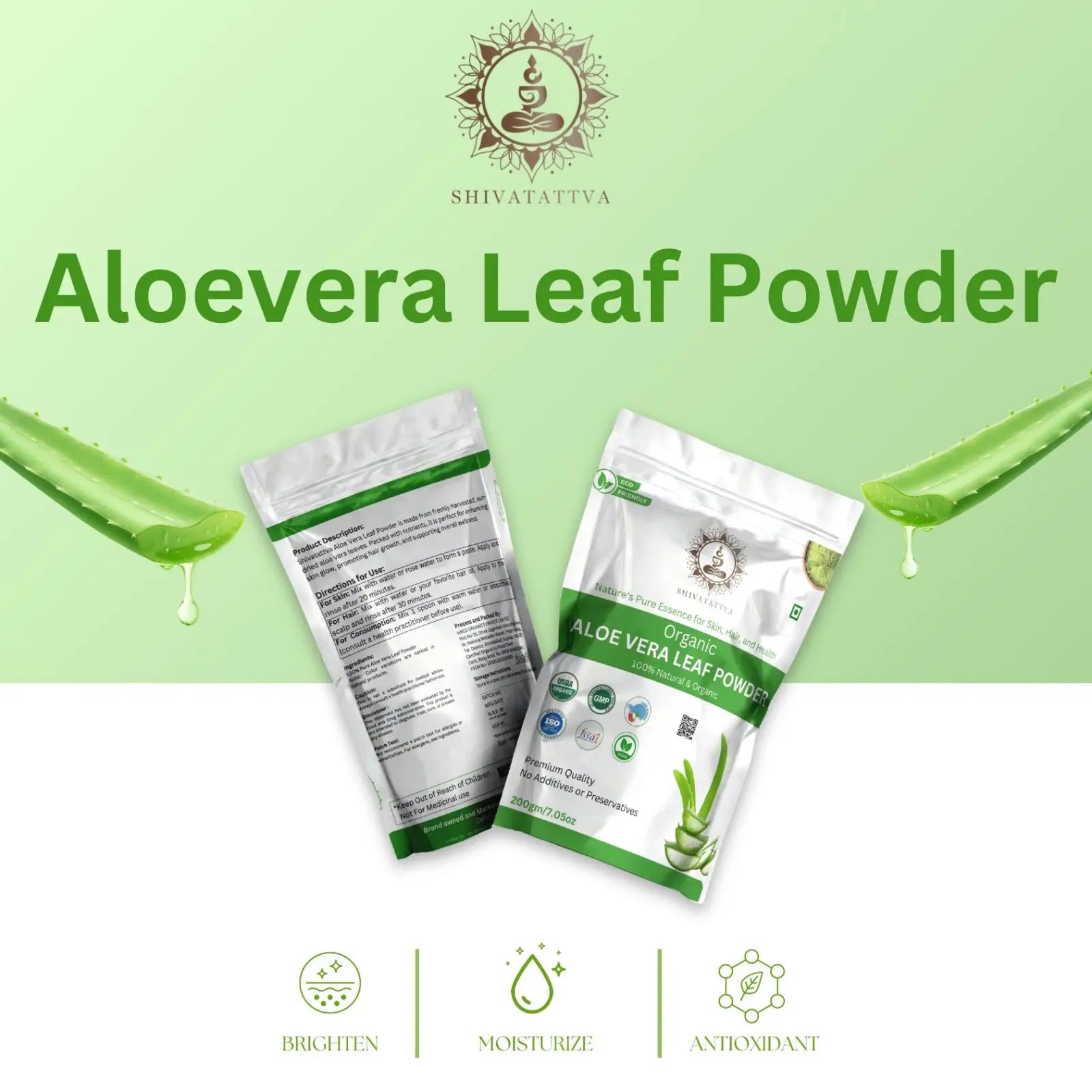 Shivatattva Organic Aloe Vera Leaf Powder 200g – For Skin, Hair & Internal Detox | Edible & Pure