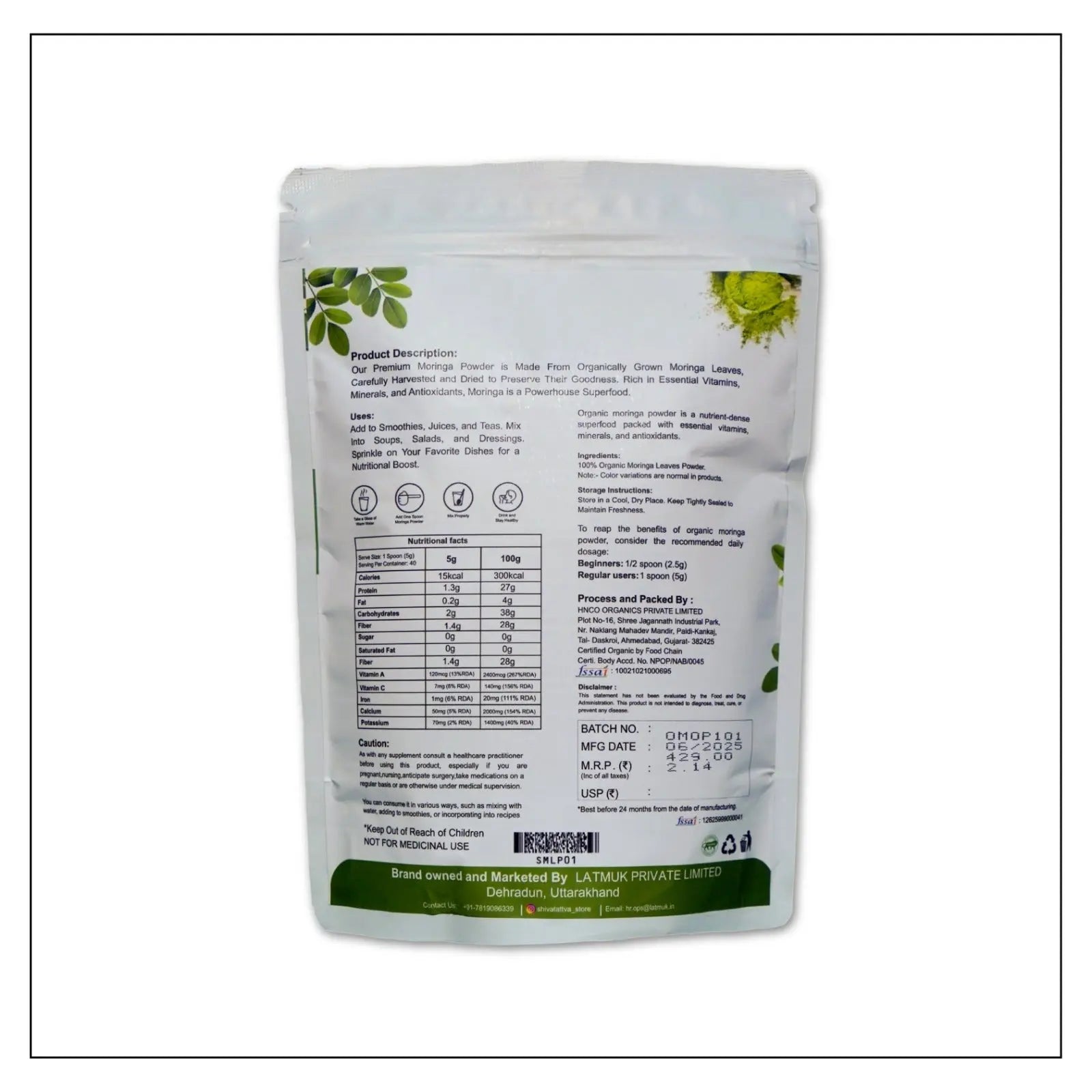 Shivatattva Organic Moringa Leaf Powder | Superfood for Immunity, Energy & Detox (200g)