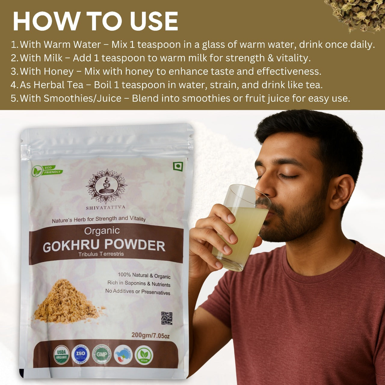 Shivatattva Organic Gokhru Powder 200g – Tribulus terrestris for Testosterone, Kidney & Strength Support Shivatattva.in